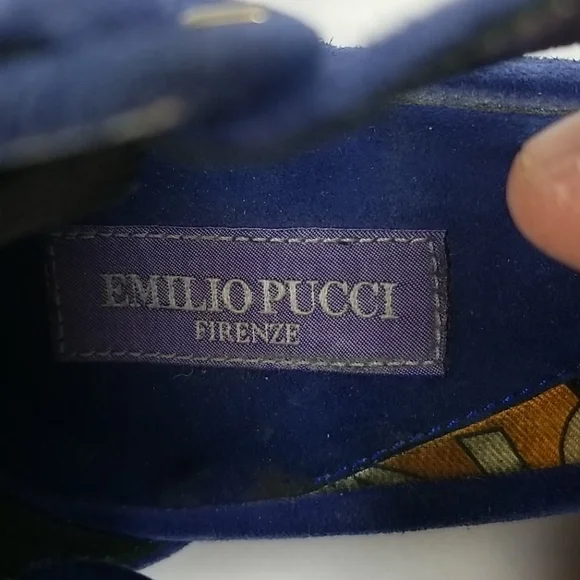 Vtg y2k Emilio Pucci Blue Suede Wedge Heels 36.5